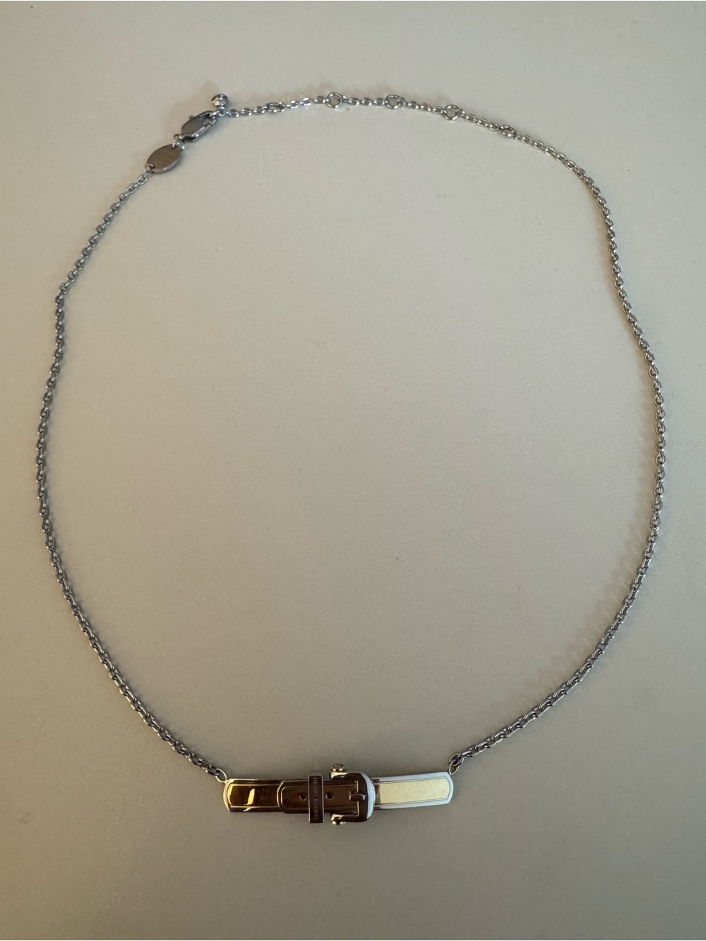 Henri Bendel New York Belt Buckle Pendant Necklace Silver Tone